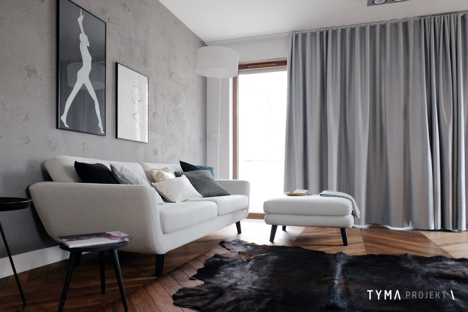 Salon z wygodną sofą.