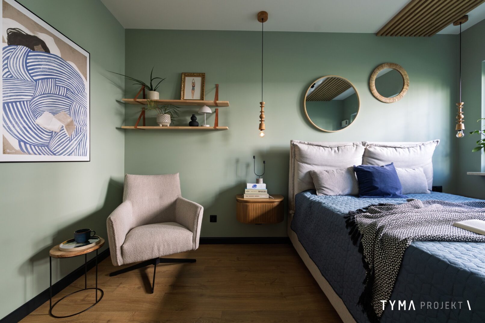 Sypialnia w eklektycznym stylu.