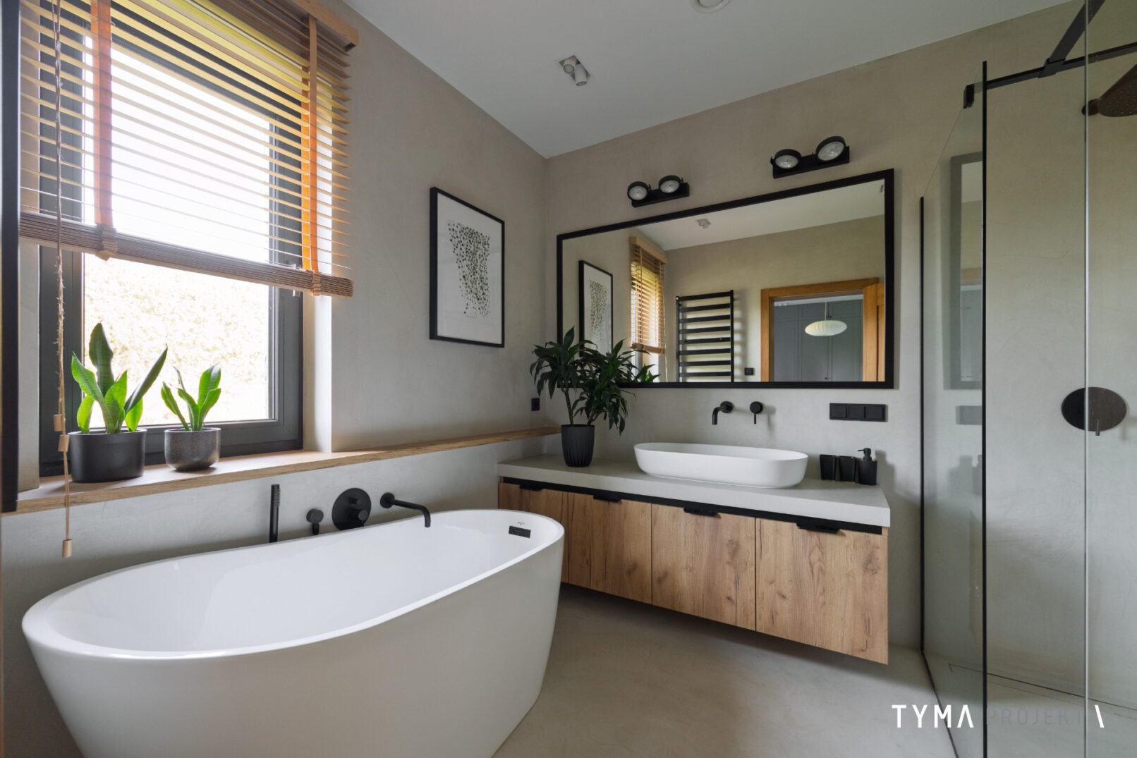 Łazienka wykończona mikrocementem.